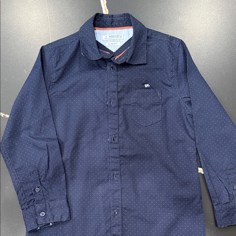 Mayoral Dark Blue Slim Fit Shirt with Dots